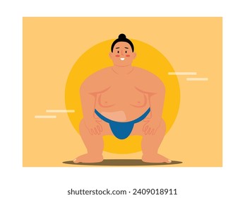 A traditional sumo wrestling sport for men from Japanese culture. Character design. Vector flat illustration