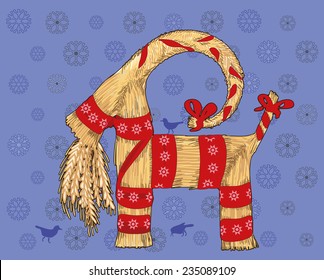 Traditional Swedish Christmas symbol, straw goat. Yule Goat