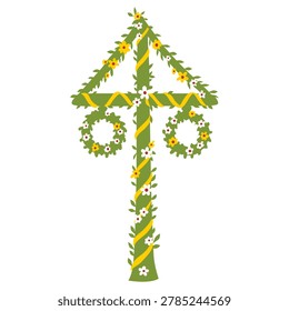 Traditional Swedish Midsummer Maypole Vector Illustration Isolated on White Background