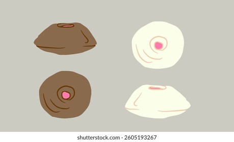 traditional sweets in brown and white tones with a pink center, ideal for Nowruz celebrations, festive designs, cultural artwork, and decor.
