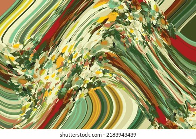 traditional swirl flowers on the background. geometric wavy lines. digital print design. colorful watercolor art. for textile, fabric, clothes, wallpaper, carpet, marble, paper