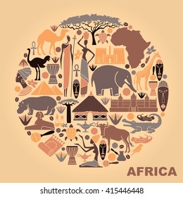 Traditional symbols of Africa in the form of a circle