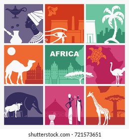 Traditional symbols of culture, architecture and nature of Africa