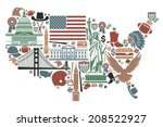 Traditional symbols in the form of a USA map