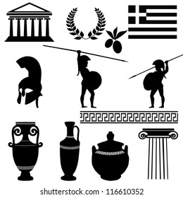 Traditional symbols of Greece on white background, vector illustration