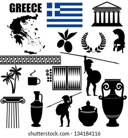 Traditional symbols of Greece on white background, vector illustration