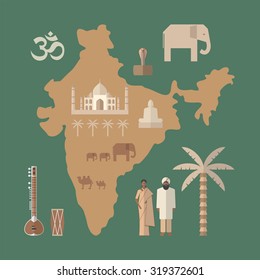 Traditional symbols of India. Flat icon