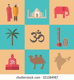 Traditional symbols of India. Flat icon