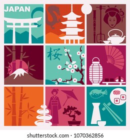Traditional symbols of Japan. Vector flat illustration