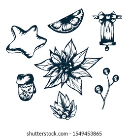 Traditional Symbols of New Year Vector Hand Drawn Set. Great For Invitation and Greeting Cards