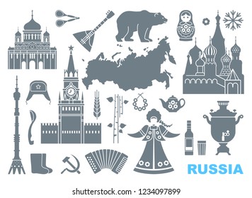 Traditional symbols of Russia. Set of vector flat icons