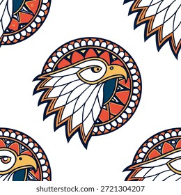 Traditional symbols seamless pattern with dynamic designs and rich color contrasts for a powerful cultural effect concept as Dynamic designs with traditional symbols and rich color contrasts create a powerful ethnic pattern in Photo Stock Concept and empty space on the left side,no text --ar 7:2 --tile