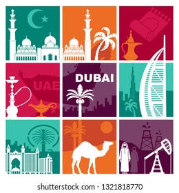 Traditional Symbols Of The United Arab Emirates. Set of vector illustration