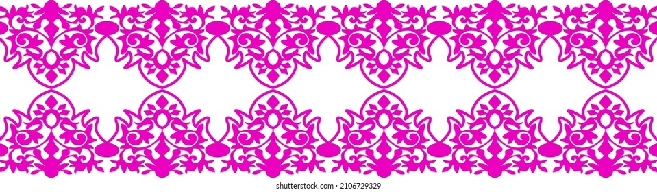 traditional symmetry floral pattern. upper and lower side elements. has color purple and can be repeated