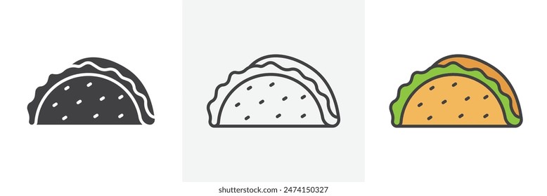 Traditional Taco Icon Set. Mexican Food Taco Vector.