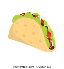 traditional tacos with meat and vegetable isolated on white background, mexican food, vector illustration