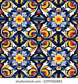 Traditional Talavera ornamental pattern. Seamless abstract pattern from tiles. Azulejos tiles patchwork. Portuguese and Spain decor. Mediterranean porcelain pottery.