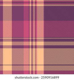 Traditional tartan background textile, french seamless pattern check. Celebrate plaid vector texture fabric in pink and orange colors palette.