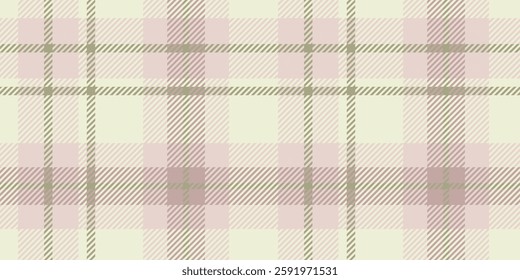 Traditional tartan pattern in soft, earthy tones of beige, light pink, and olive green, with a symmetrical design suitable for textiles and backgrounds.