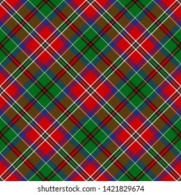 The Traditional Tartan of the Scottish Clan McCulloch. Seamless pattern for fabric, kilts, skirts, plaids. Diagonal cell