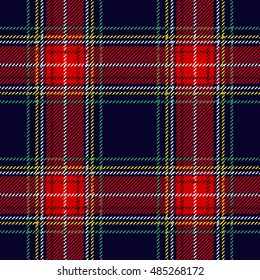 Traditional tartan. Seamless Scottish plaid checkered vector pattern. Retro textile collection. Dark blue with yellow and white stripes.