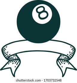 traditional tattoo with banner of 8 ball