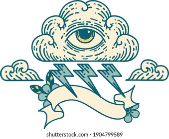 tatuaje tradicional con banner de una nube de ojos para todos