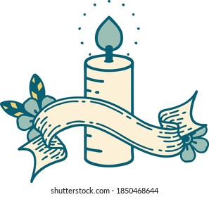 traditional tattoo with banner of a candle