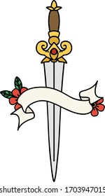 traditionelle Tätowierung mit Banner eines Daggers