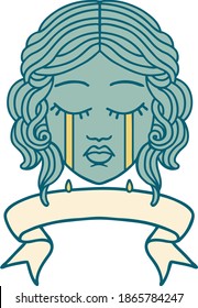 traditional tattoo with banner of female face crying