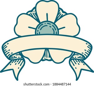 traditional tattoo with banner of a flower