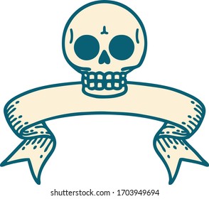 traditional tattoo with banner of a skull