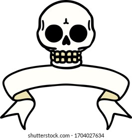 traditional tattoo with banner of a skull