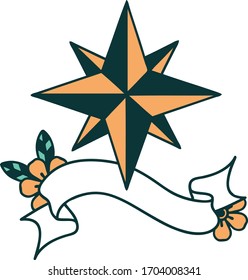 traditional tattoo with banner of a star