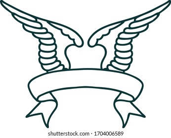 traditional tattoo with banner of a wing