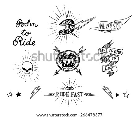 Traditional tattoo biker set of design elements