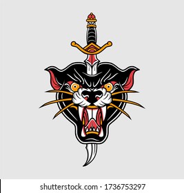 traditional tattoo black panther swords