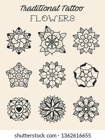 Traditional Tattoo Designs Flowers Line Art