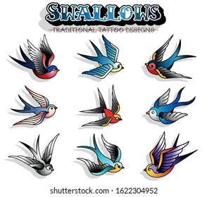 Traditional Tattoo Designs Flying Swallows Tattoo Art 