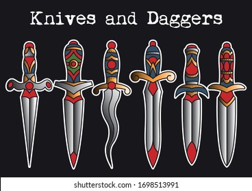 Traditional Tattoo Designs Knives and Daggers, Original Set