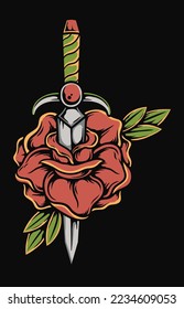 traditional tattoo designs. rose. dagger