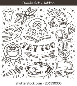 Traditional tattoo doodles set