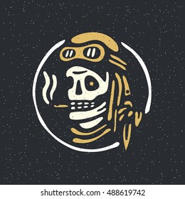 Traditional tattoo flash rider skull with cigarette. Vector illustration on grunge texture background svg