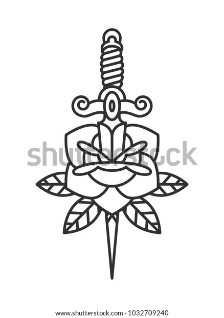 Traditional Tattoo Flash Rose Knife Stock Vector (Royalty Free ...