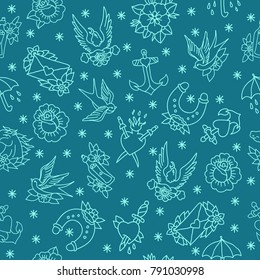traditional tattoo flash seamless doodle pattern