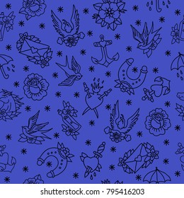 traditional tattoo flash seamless doodle pattern