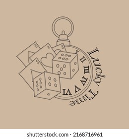 traditional tattoo Gambling poker cards and cube Lucky Time illustration