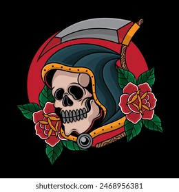 traditional tattoo grim reaper, vector EPS10