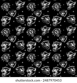 traditional tattoo panther seamless pattern