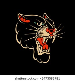 traditional tattoo, panther tattoo, vintage tattoo design element, old school tattoo